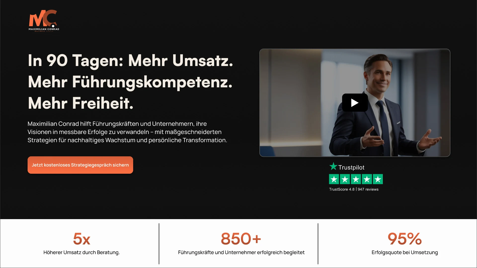 Website-Hero-Sektion für Maximilian Conrad, fiktives Projekt eines Unternehmensberaters.